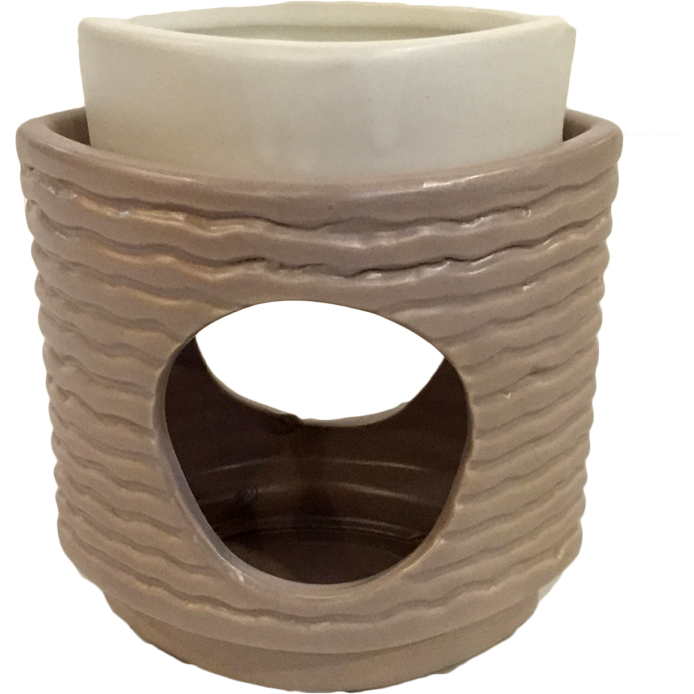 Rippled beige with white top Oil Burner Not specified