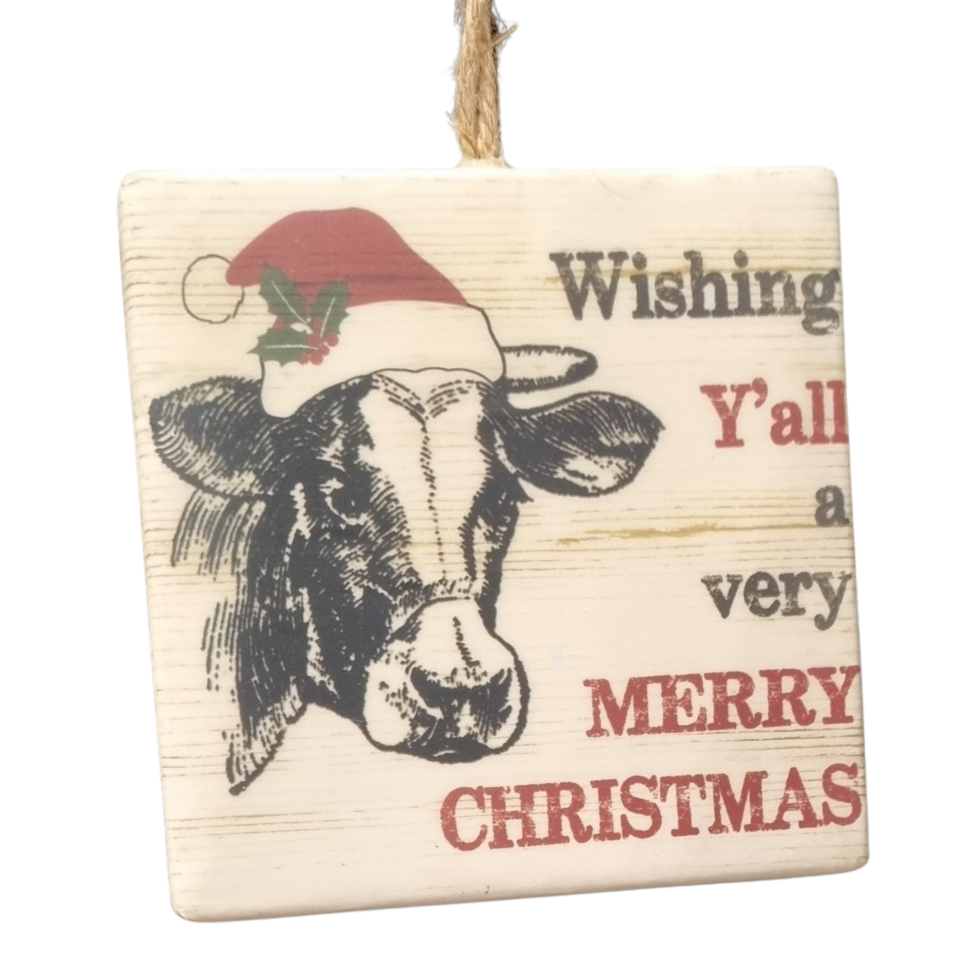 Cow w/ Santa Hat | Christmas Decor Not specified