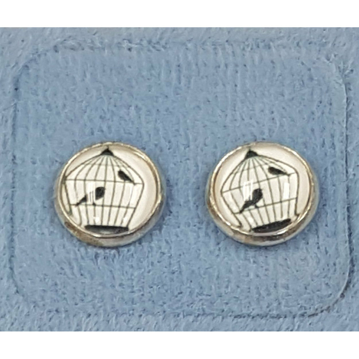 Glass Dome Earring - Black & White Bird in Cage Not specified