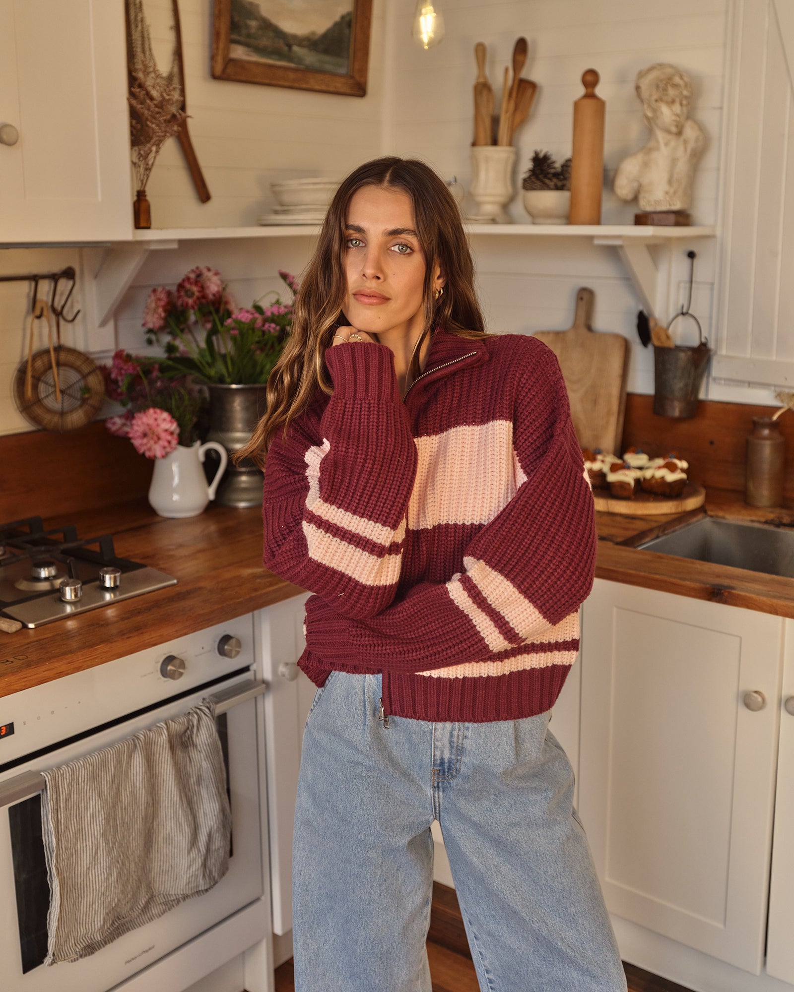 Aida Knit Zip Thru / Wine All About Eve