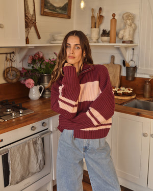 Aida Knit Zip Thru / Wine All About Eve