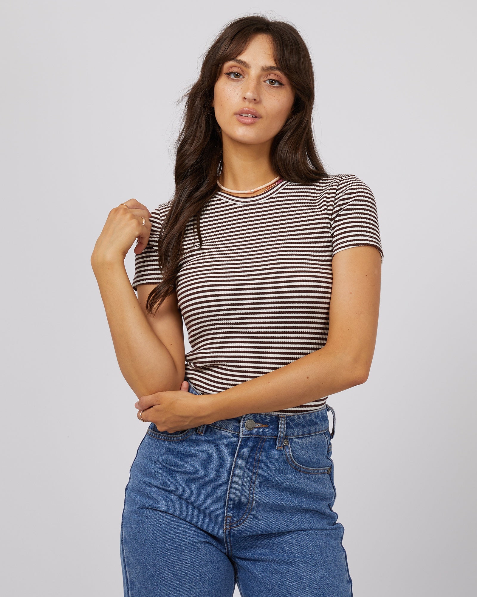 Eve Rib Stripe Tee | Brown All About Eve