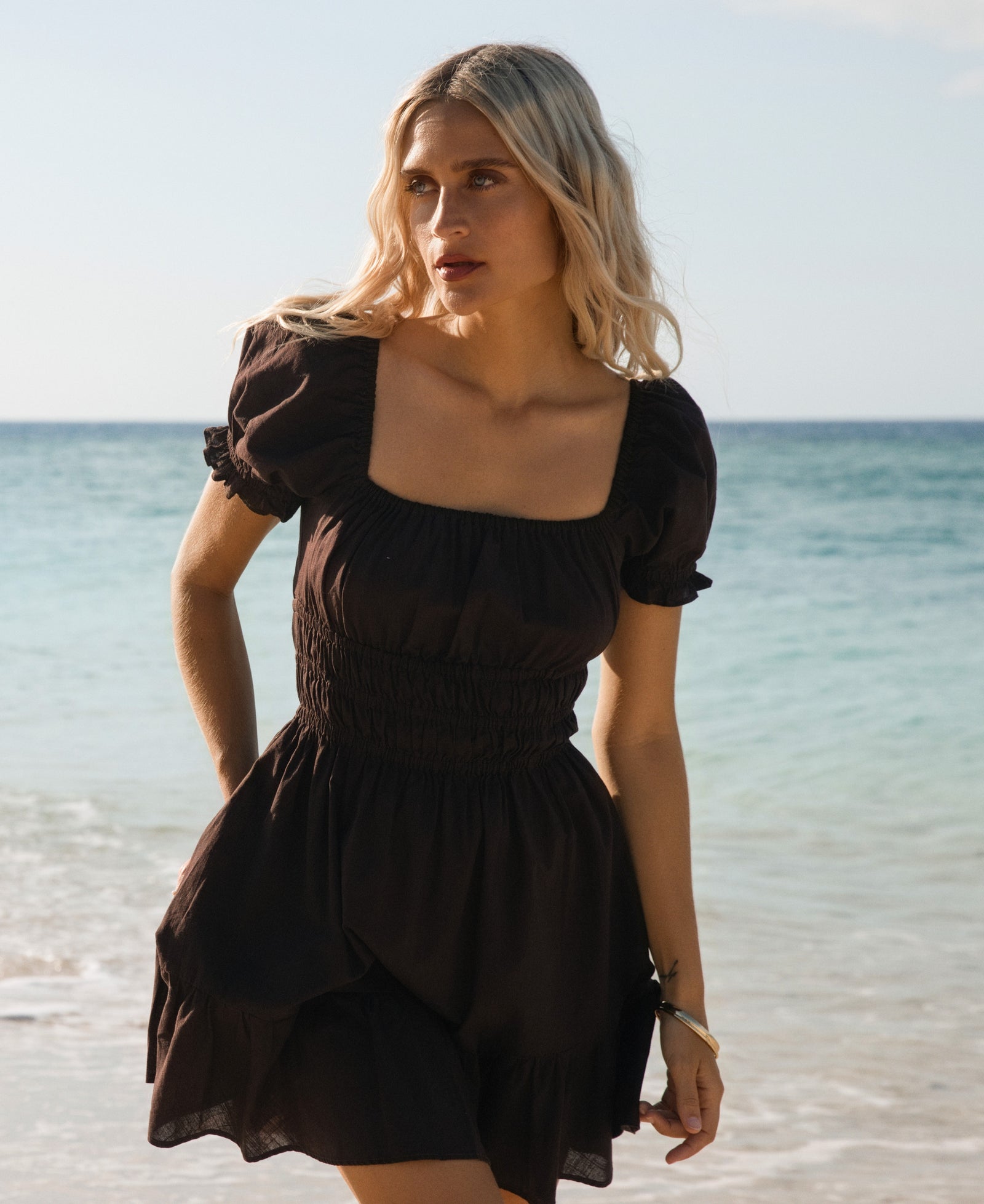 Essential Short Sleeve Mini Dress / Brown | All About Eve All About Eve