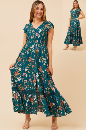 Dusky Maxi Dress | Green Floral Caroline K Morgan