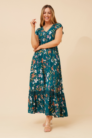Dusky Maxi Dress | Green Floral Caroline K Morgan