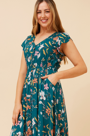 Dusky Maxi Dress | Green Floral Caroline K Morgan