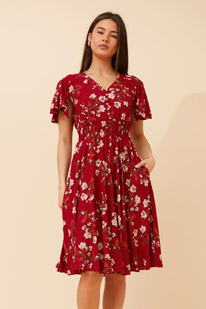 Nightfall Florals Mini Dress | Red Floral Caroline K Morgan