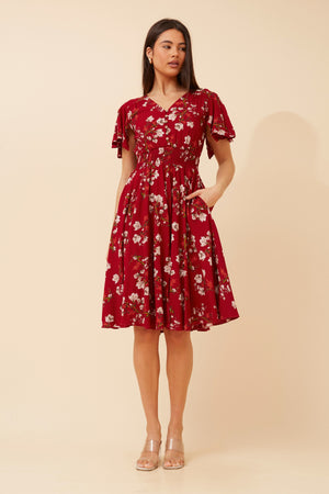 Nightfall Florals Mini Dress | Red Floral Caroline K Morgan