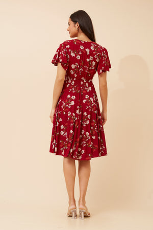 Nightfall Florals Mini Dress | Red Floral Caroline K Morgan