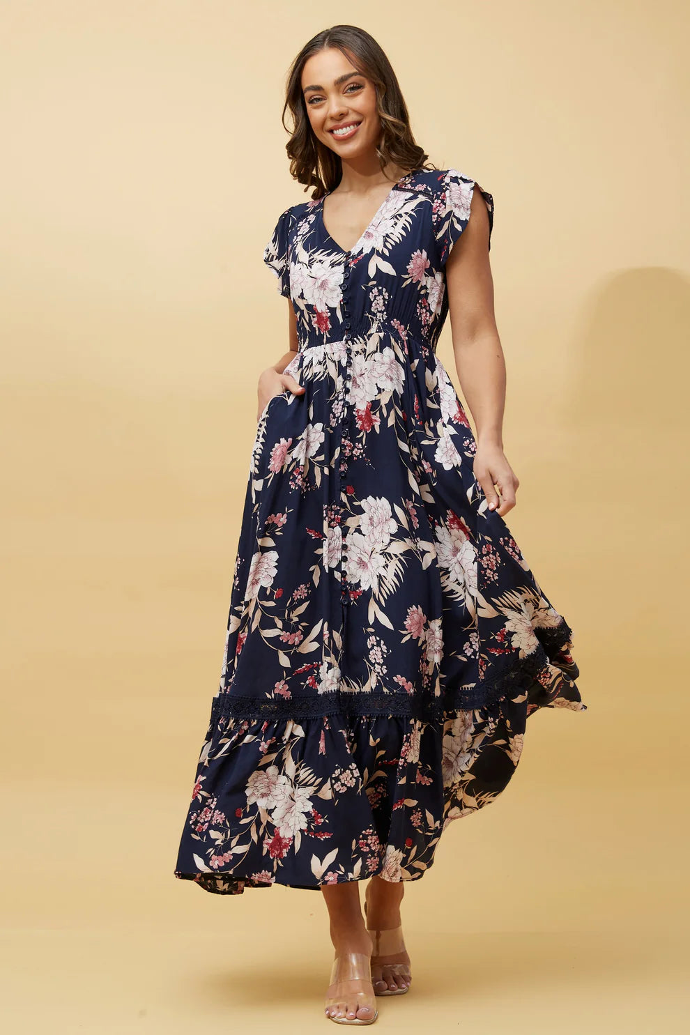 Dusky Florals Dress | Navy Floral Caroline K Morgan