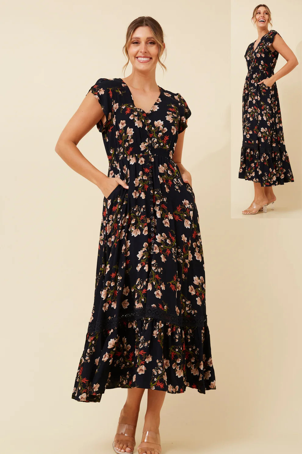 Nightfall Florals Dress | Navy Floral Caroline K Morgan