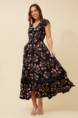 Nightfall Florals Dress | Navy Floral Caroline K Morgan