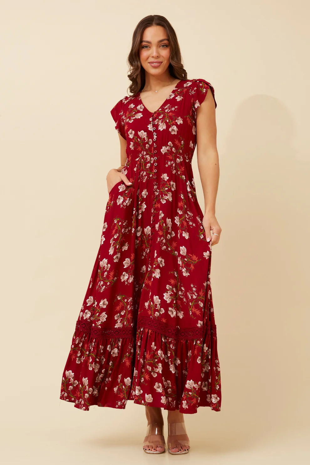 Nightfall Florals Dress | Red Floral Caroline K Morgan