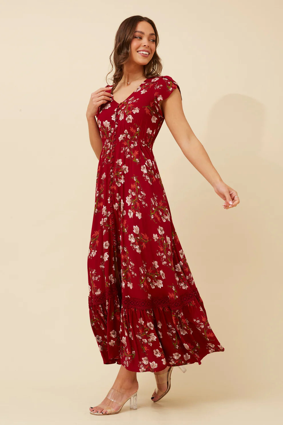 Nightfall Florals Dress | Red Floral Caroline K Morgan