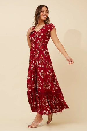 Nightfall Florals Dress | Red Floral Caroline K Morgan