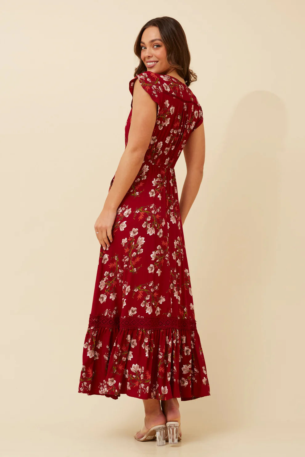 Nightfall Florals Dress | Red Floral Caroline K Morgan