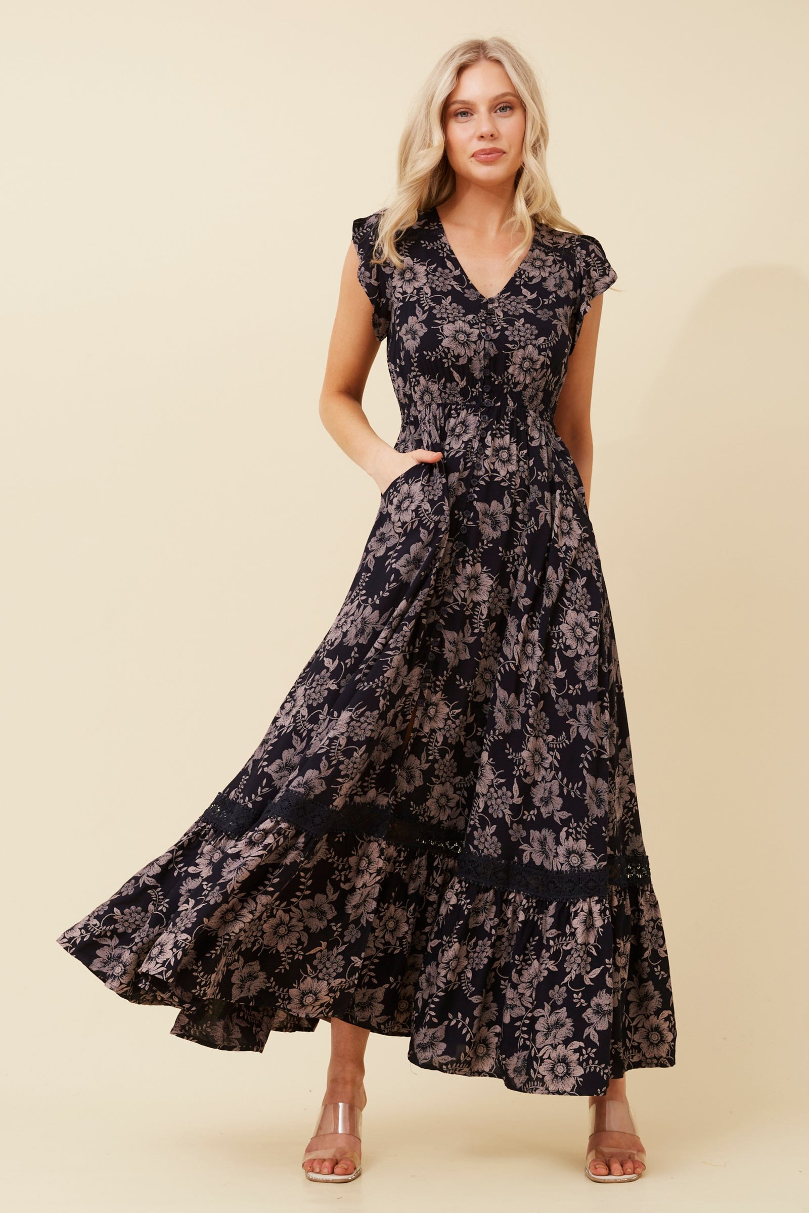 Aria Maxi Dress | Navy Floral Caroline K Morgan