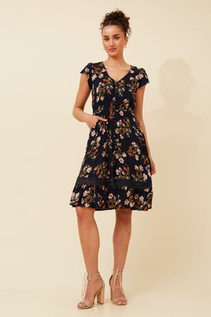 Dusky Mini Dress | Navy Floral Caroline K Morgan
