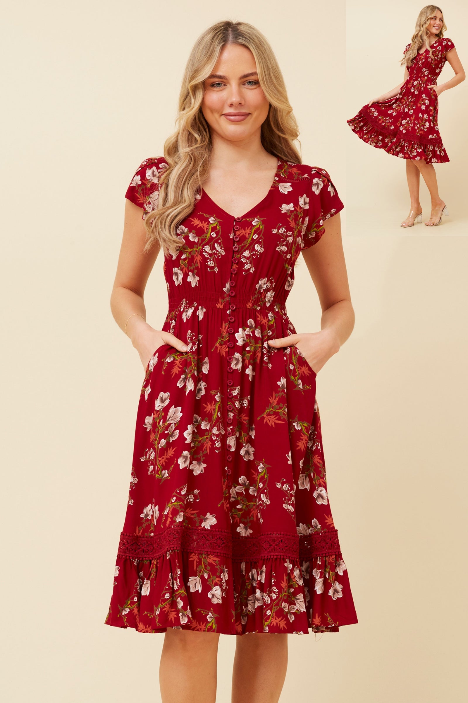 Dusky Mini Dress | Red Floral Caroline K Morgan