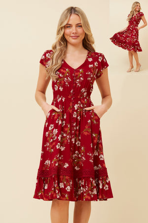 Dusky Mini Dress | Red Floral Caroline K Morgan