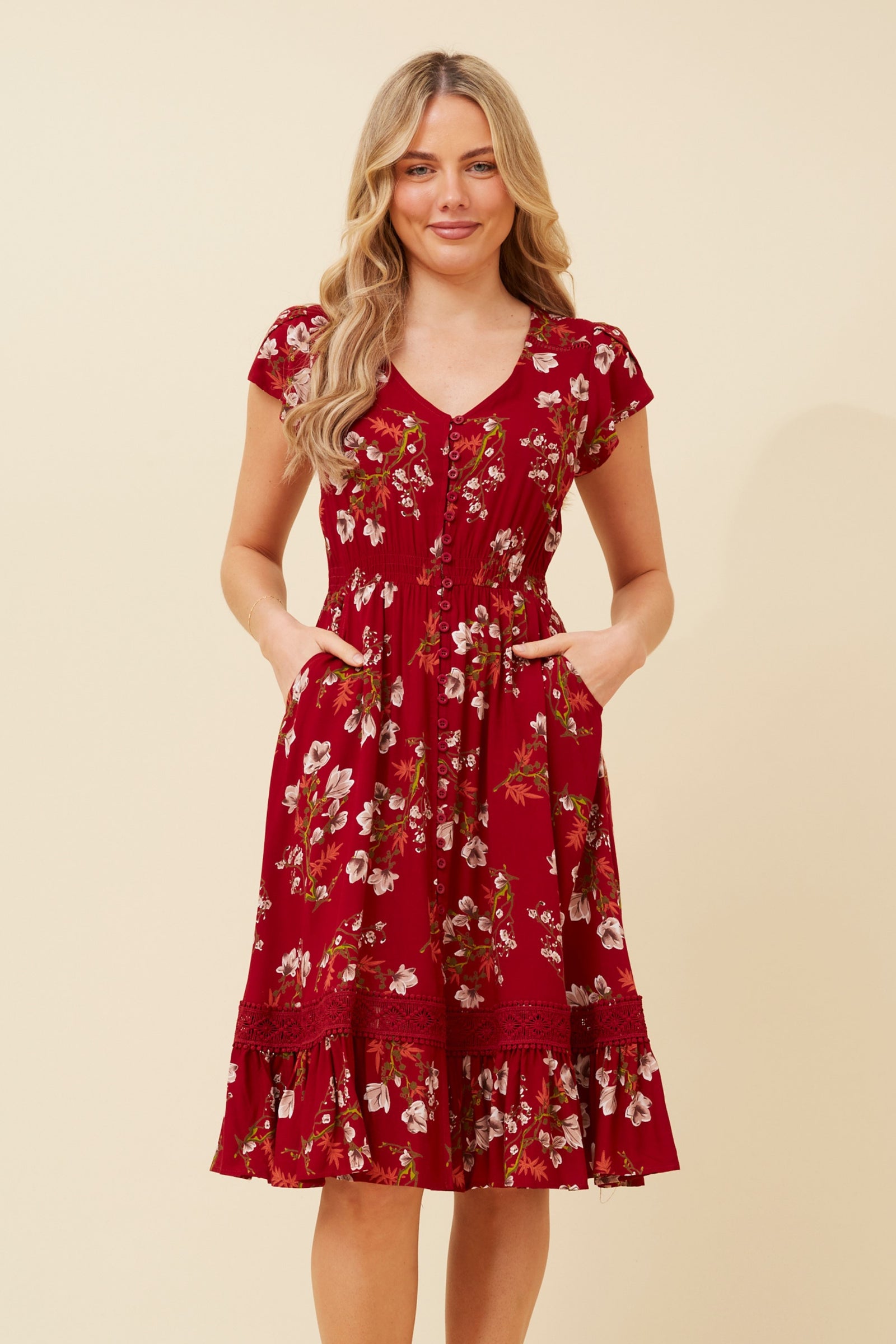 Dusky Mini Dress | Red Floral Caroline K Morgan