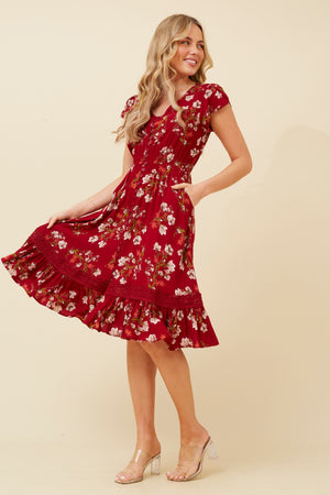 Dusky Mini Dress | Red Floral Caroline K Morgan