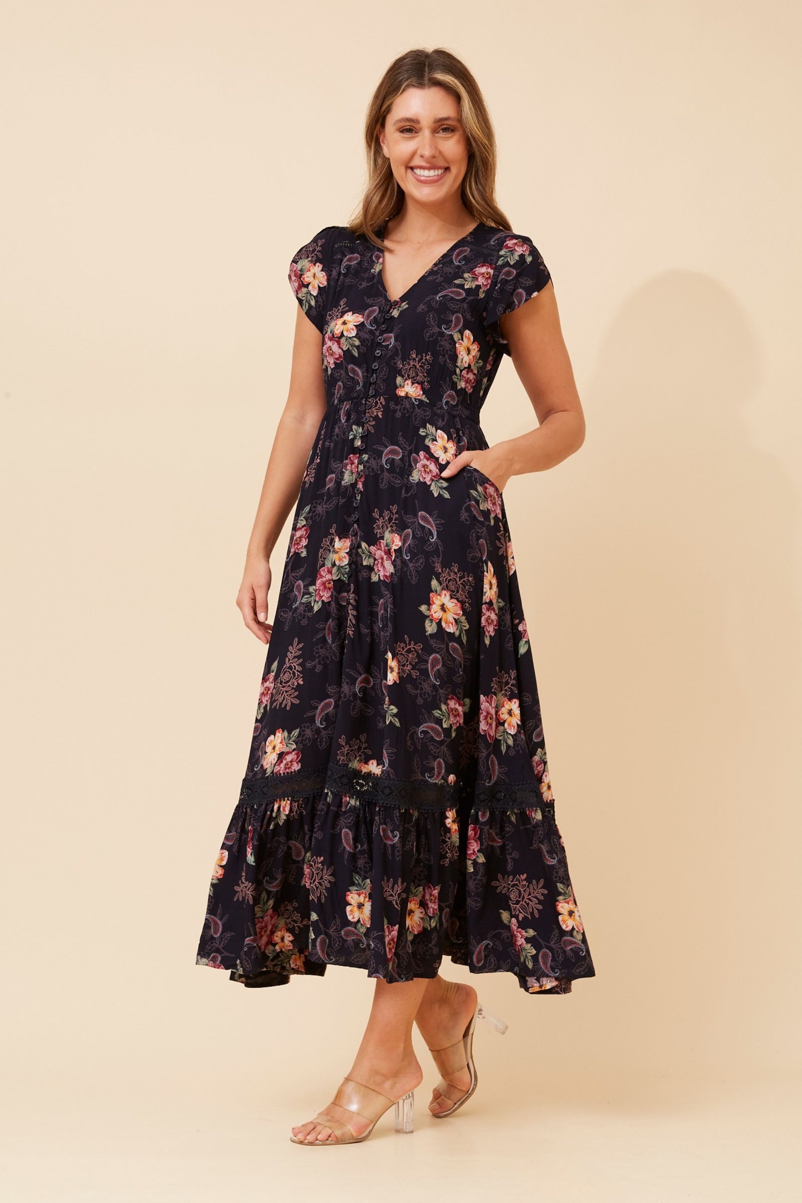 Lola Bloom Maxi Dress | Navy Floral Caroline K Morgan