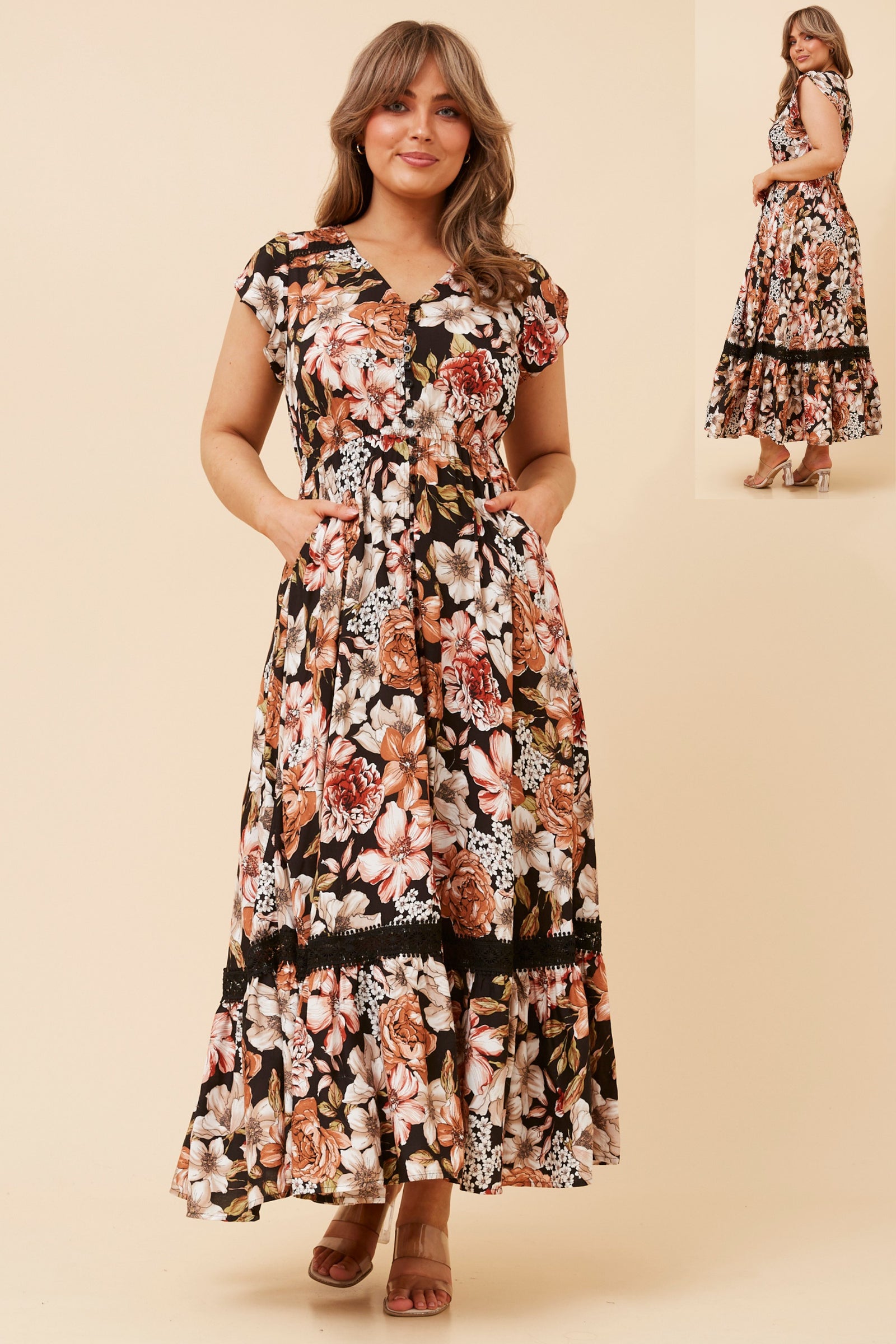 Dusky Florals Maxi Dress | Black Floral Caroline K Morgan