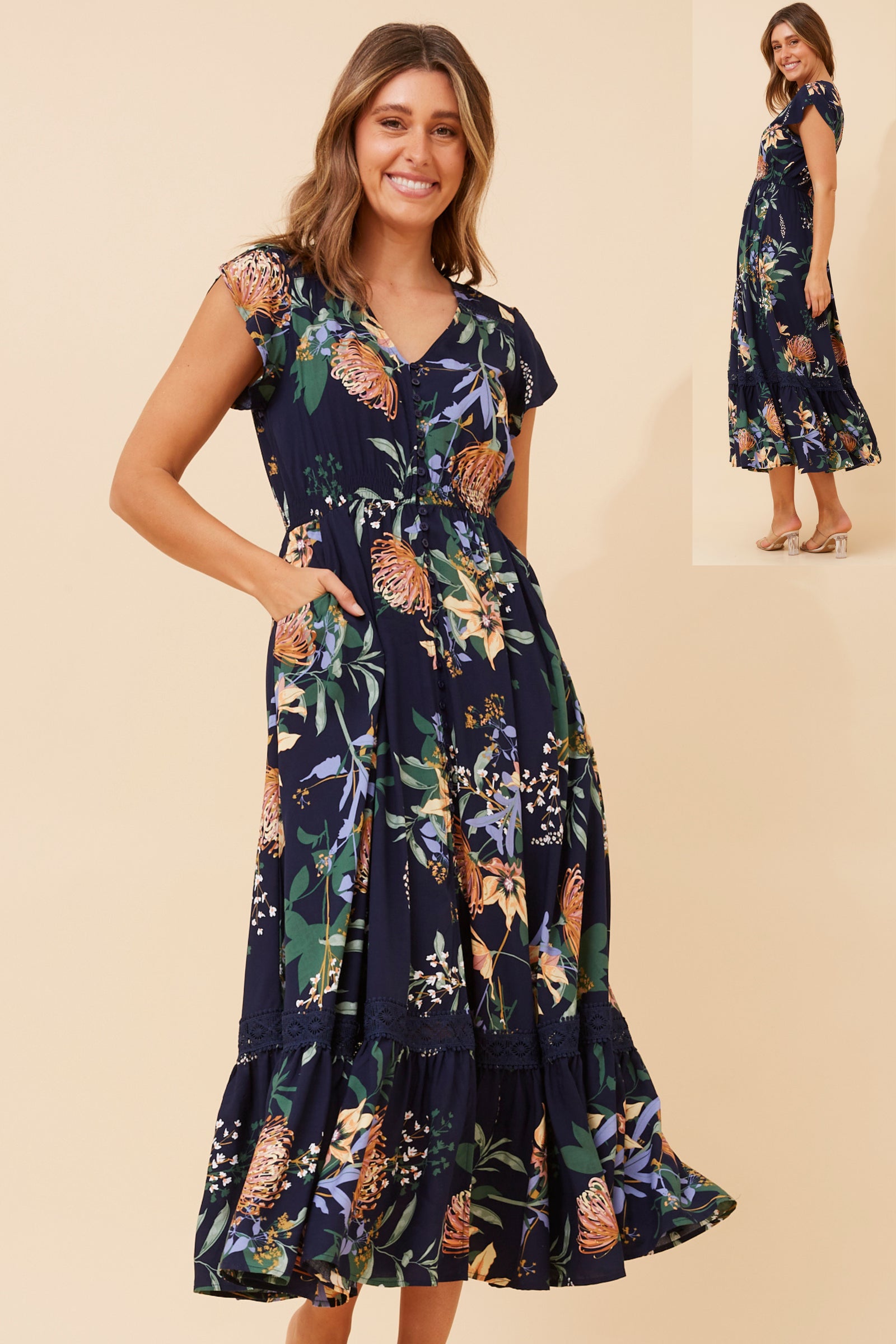 Isla Maxi Dress / Navy Floral Caroline K Morgan