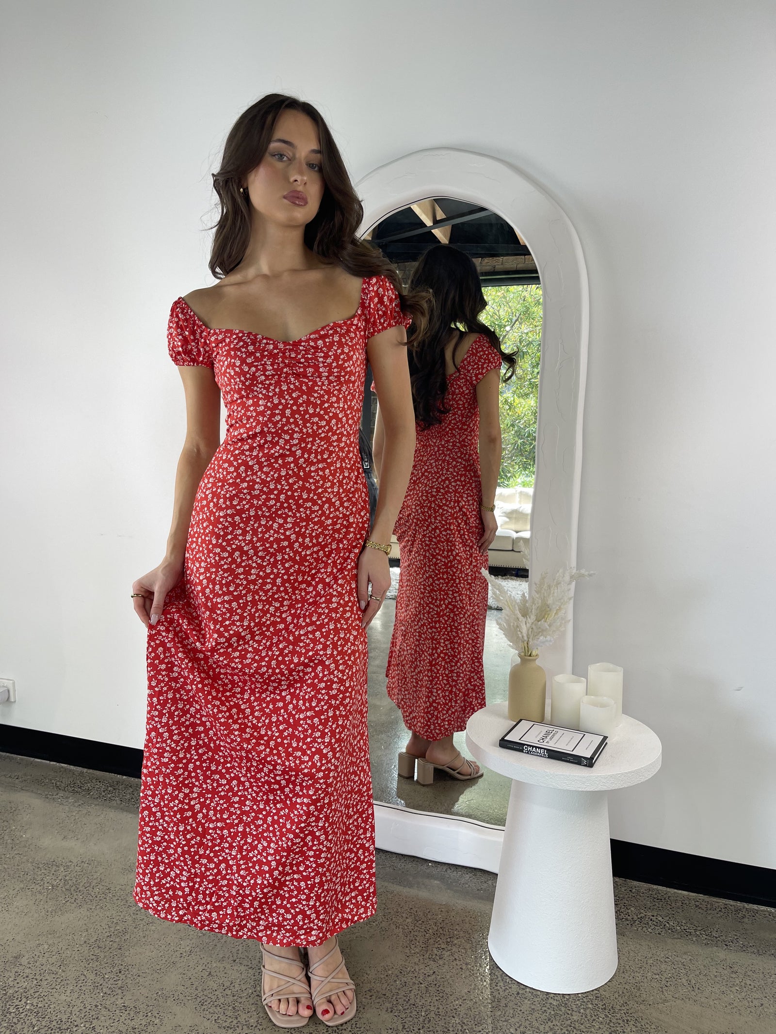 Daphne Dress / Red w/ white flowers Luvalot