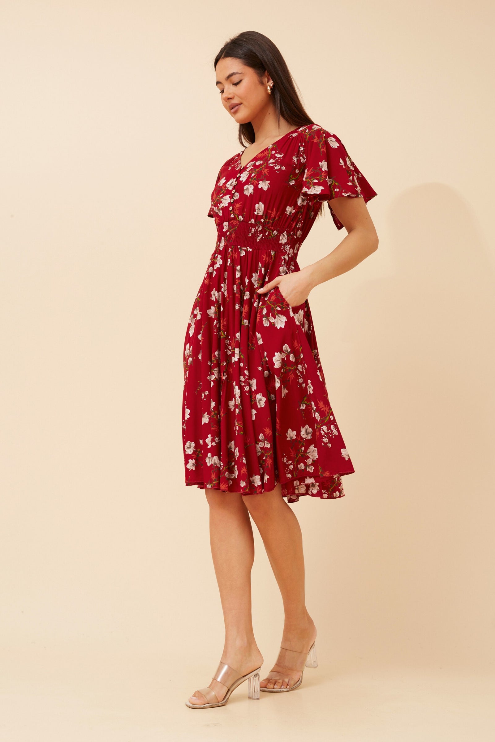 Nightfall Florals Mini Dress | Red Floral Caroline K Morgan
