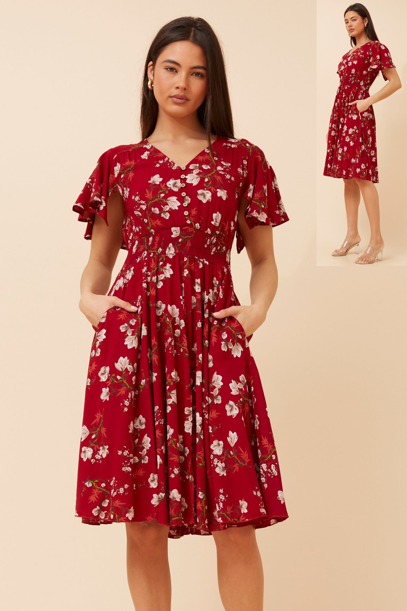 Nightfall Florals Mini Dress | Red Floral Caroline K Morgan