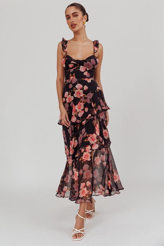 Mystic Blooms Maxi Dress | Navy Floral Not specified