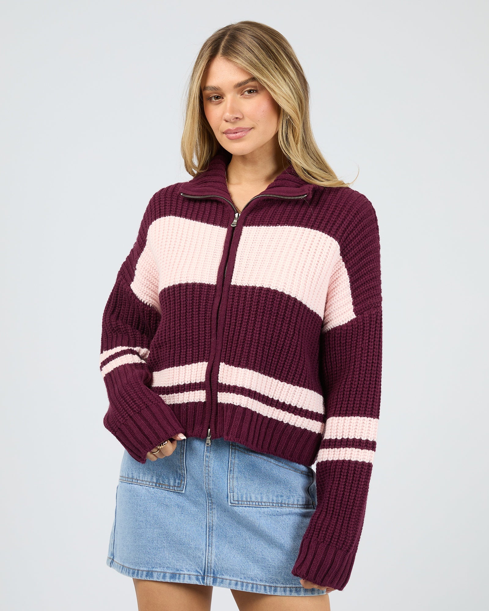 Aida Knit Zip Thru / Wine All About Eve