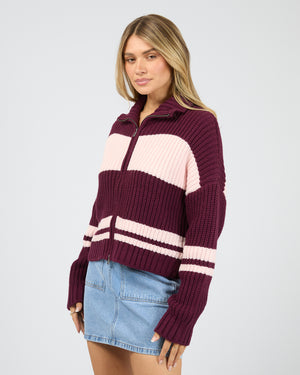 Aida Knit Zip Thru / Wine All About Eve