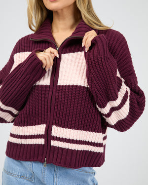 Aida Knit Zip Thru / Wine All About Eve