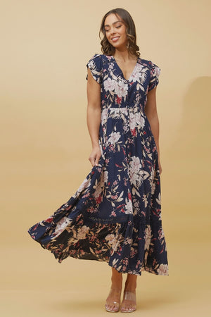 Dusky Florals Dress | Navy Floral Caroline K Morgan