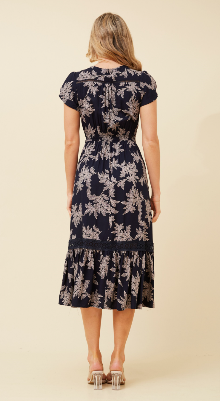 Dusky Leaf Floral Dress | Navy Caroline K Morgan