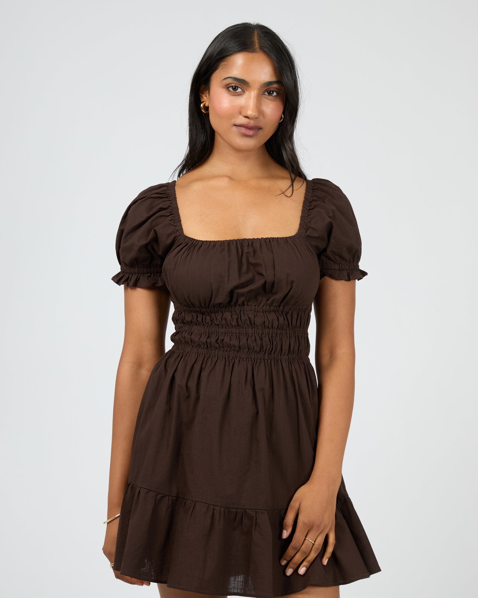 Essential Short Sleeve Mini Dress / Brown | All About Eve All About Eve