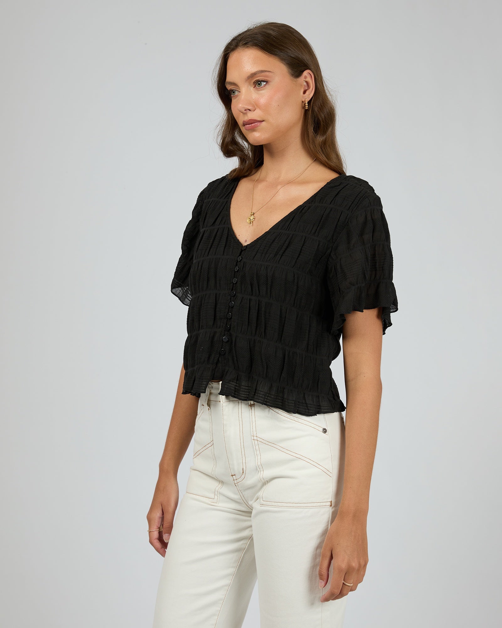 Maude Short Sleeve Shirt / Black All About Eve