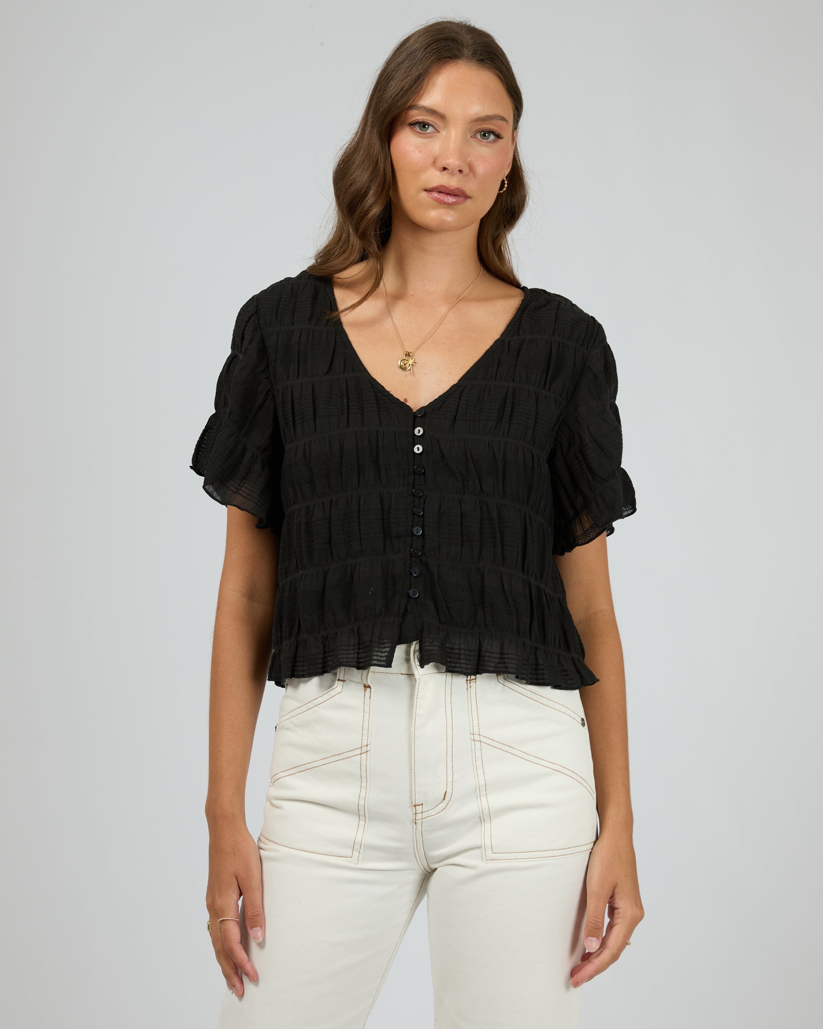 Maude Short Sleeve Shirt / Black All About Eve