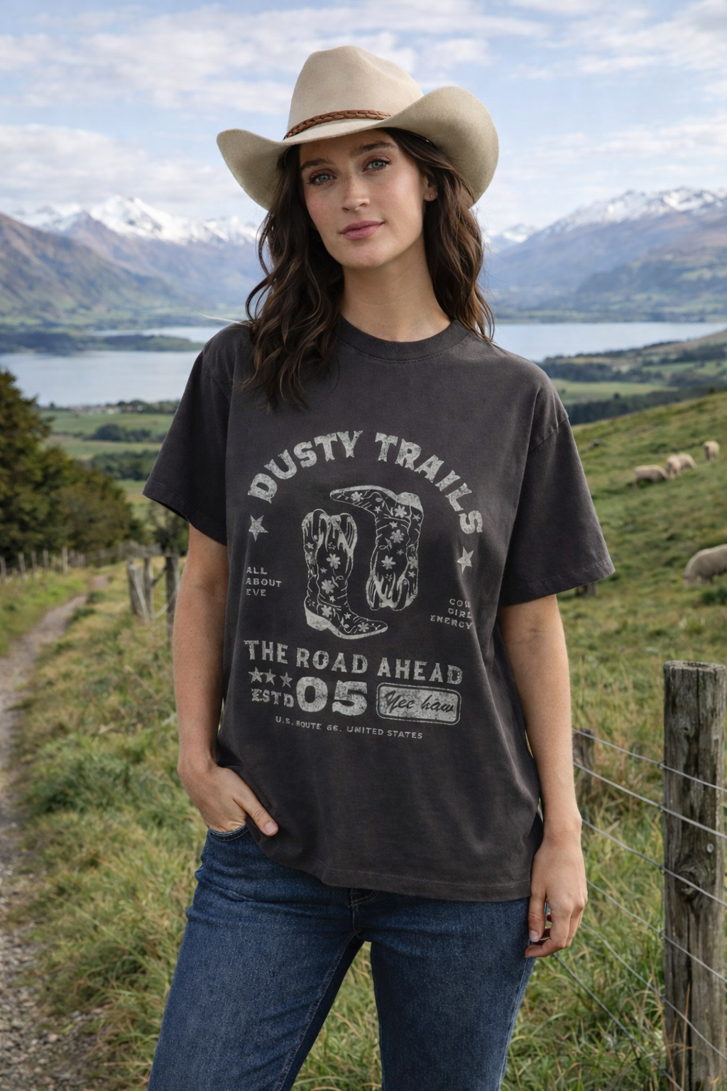 Dusty Trails Relaxed Tee / Washed Black | All About Eve All About Eve