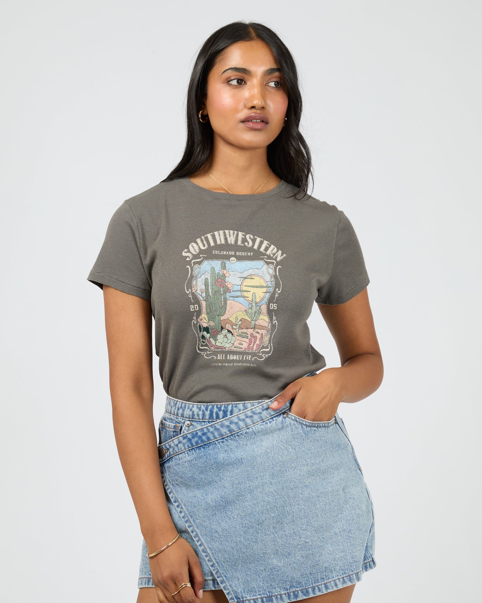 South Western Baby Tee / Charcoal | All About Eve All About Eve