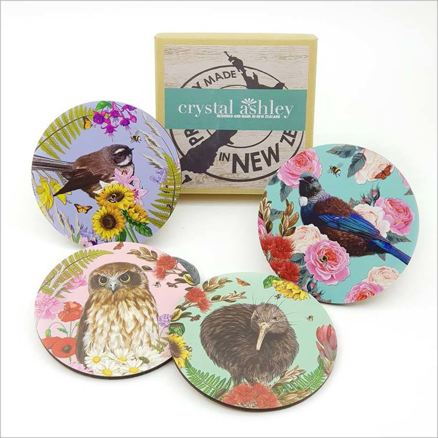 Coasters: Printed Floral NZ Birds Crystal Ashley
