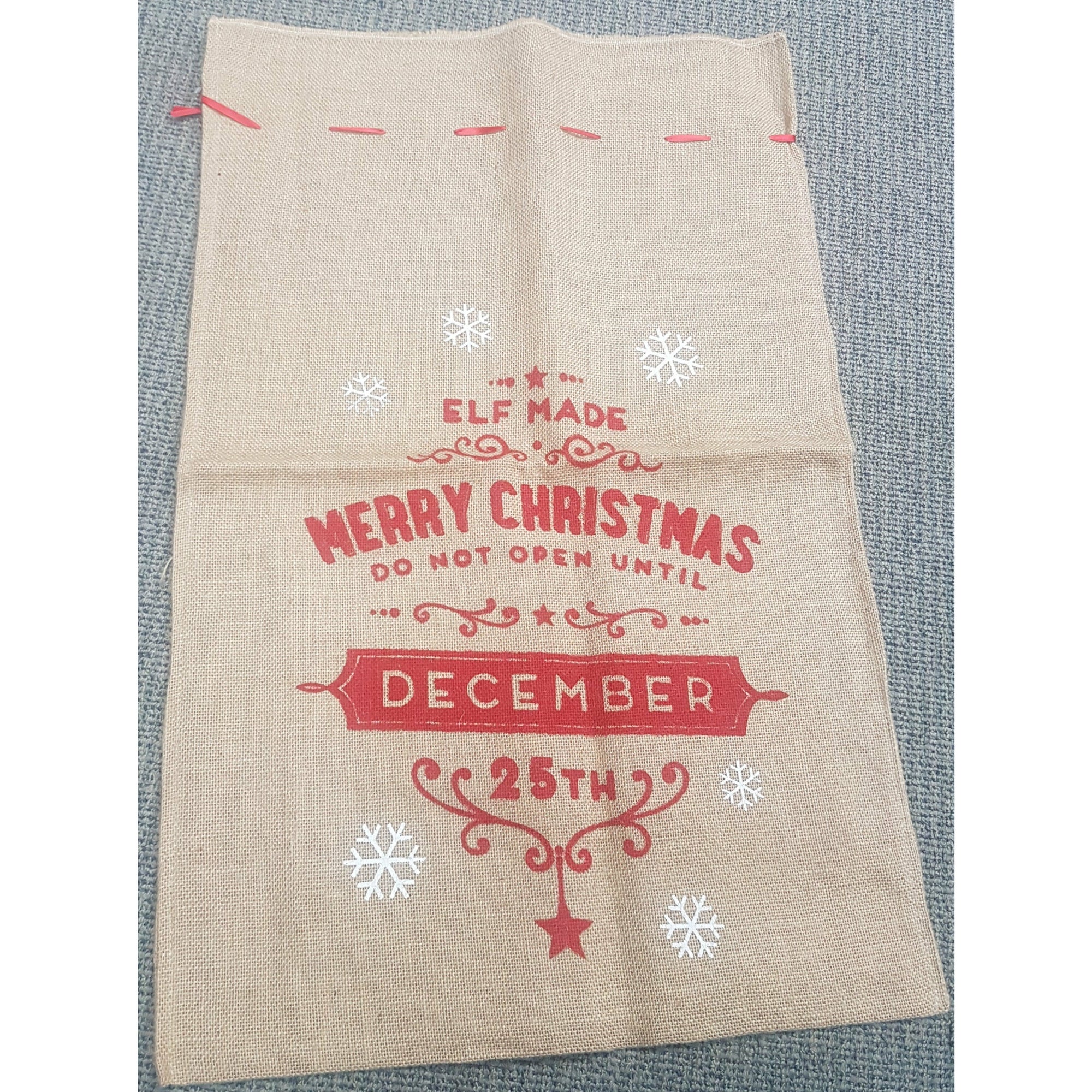 Jute Christmas Sack with Printing - Elf Made Not specified