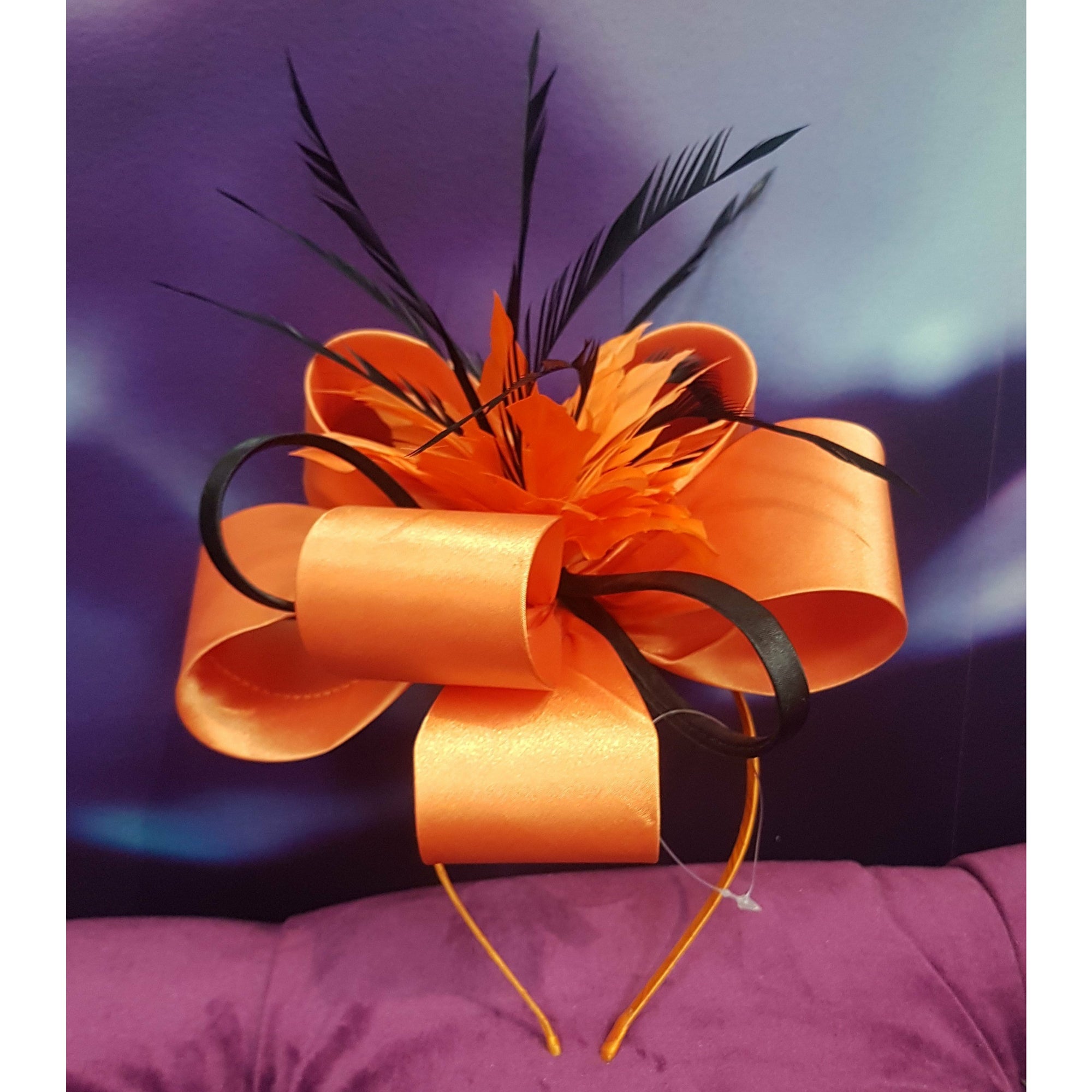 FASCINATOR - Orange Bow with Feathers Not specified