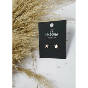 The Willow Collective - Brushed Stars Stud Earrings The Willow Collective