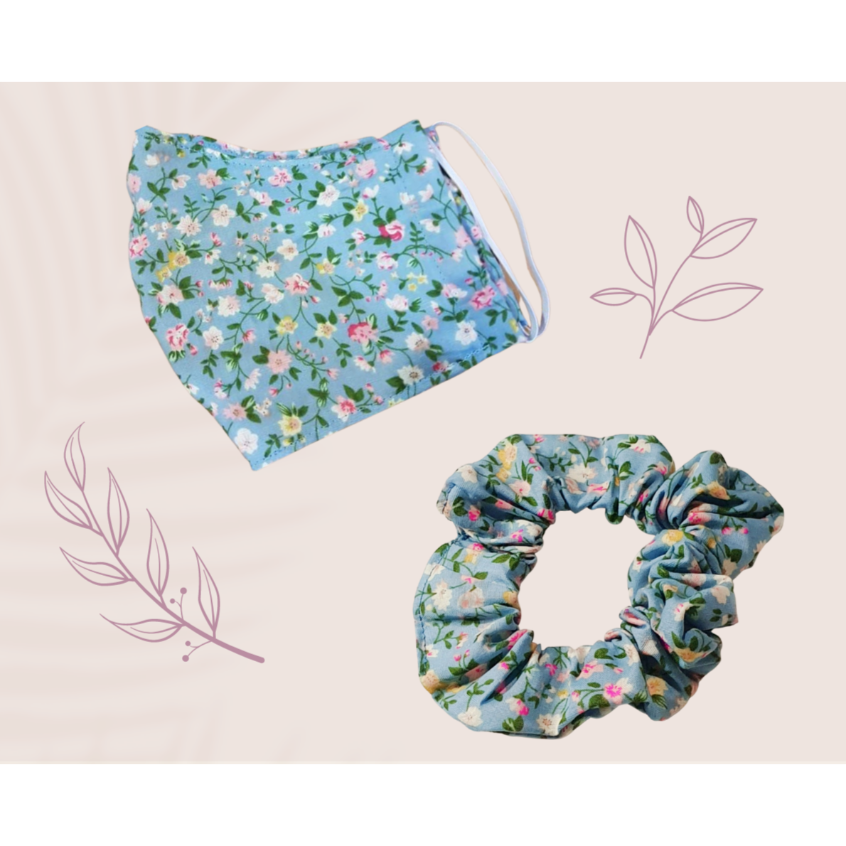 Face Masks - 100% Cotton - Light Blue Floral Mask Womens Kode Kids