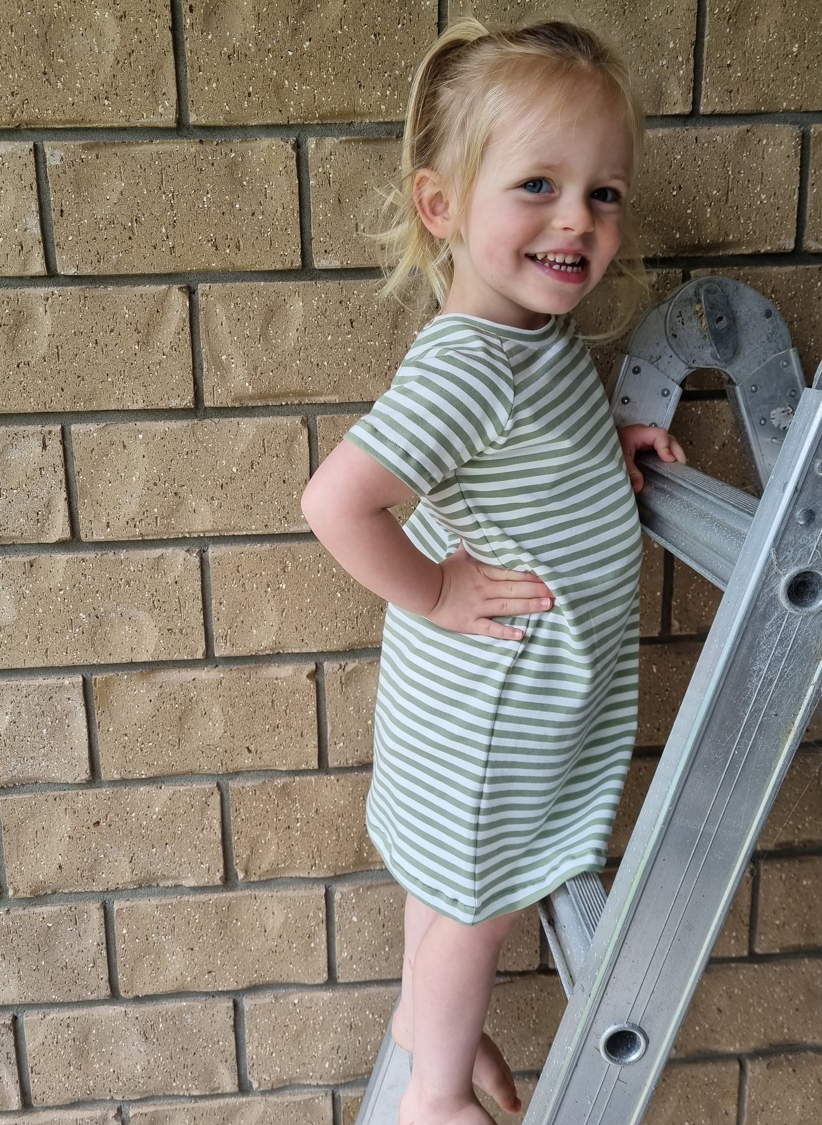 Millie T-Shirt Dress | Sage & White Stripe Kode Kids