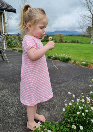 Millie T-Shirt Dress | Pink & White Stripe Kode Kids